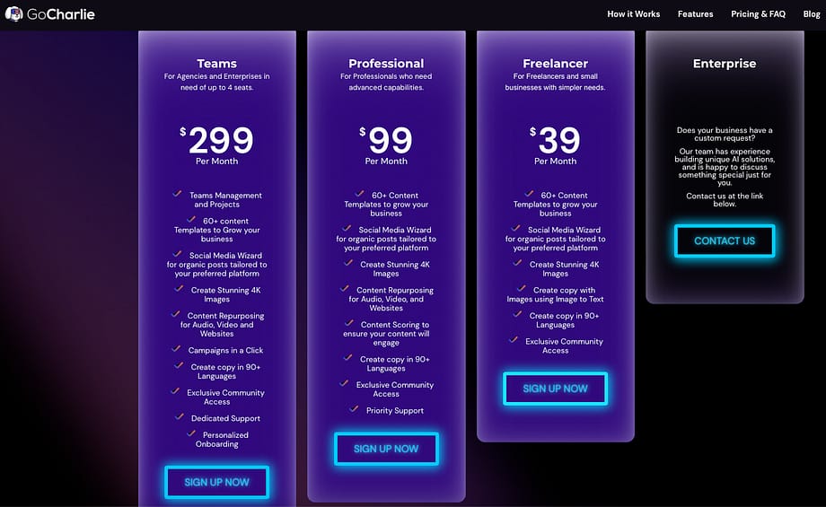 GoCharlie Pricing